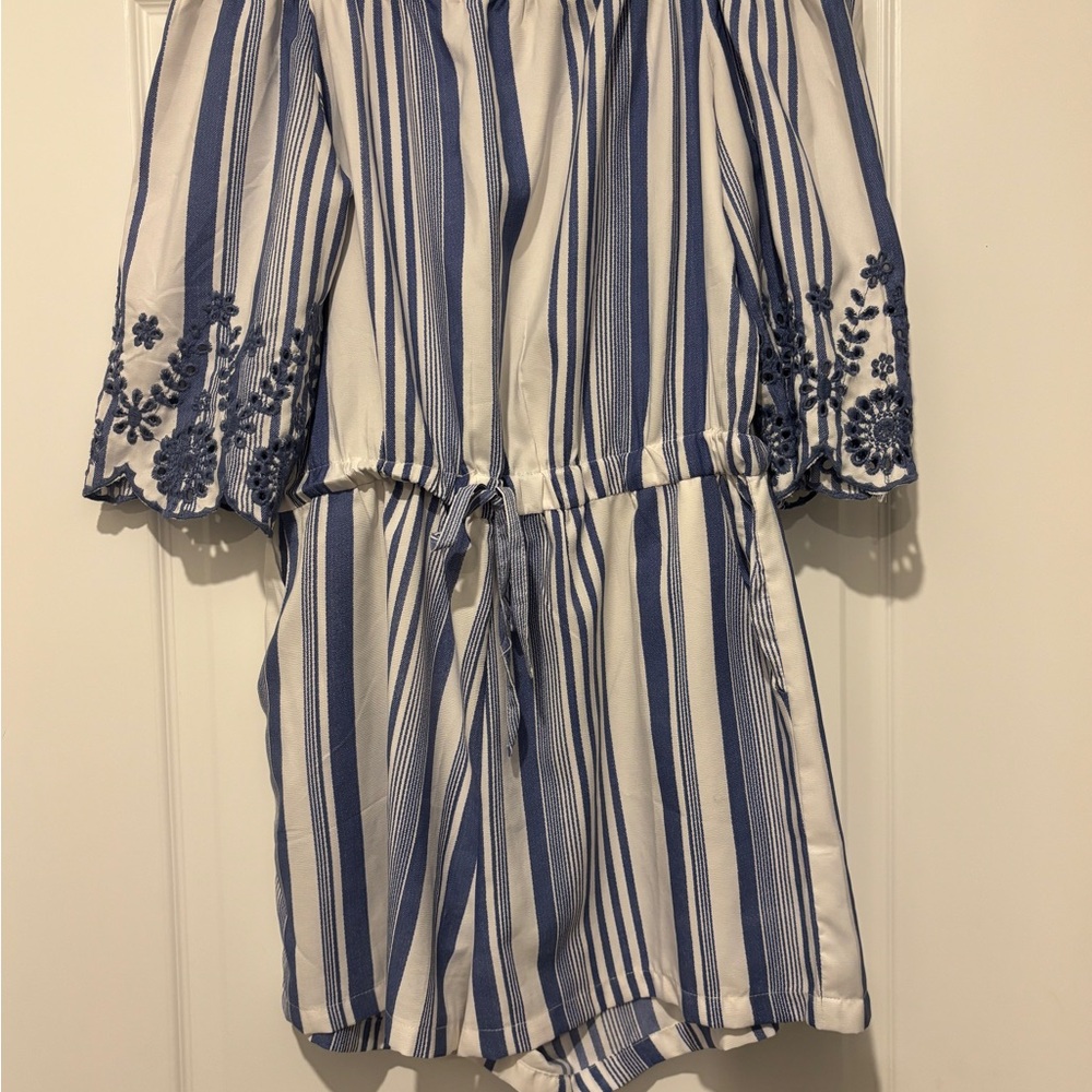 Blue and White Striped Romper